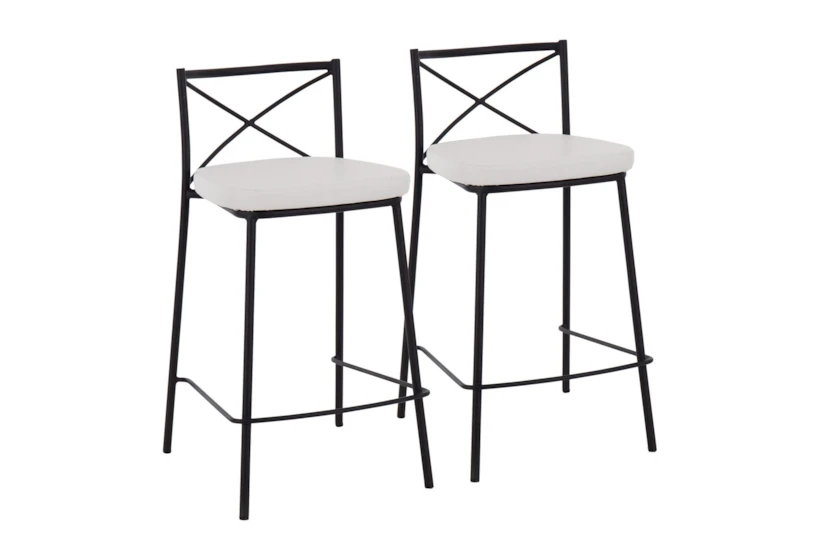 Harlon 25" Black And White Counter Faux Leather Stool Set Of 2 - 360