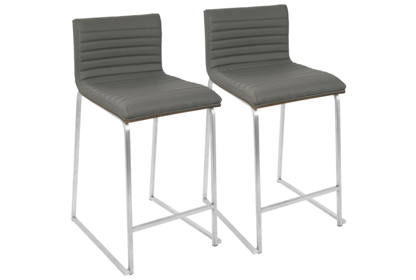 Cara Grey Faux Leather Counter Stool Set Of 2 - 360