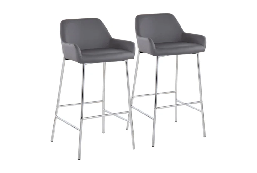 Danny Chrome And Grey Faux Leather Bar Stool Set Of 2 - 360