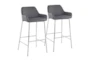 Danny Chrome And Grey Faux Leather Bar Stool Set Of 2 - Signature