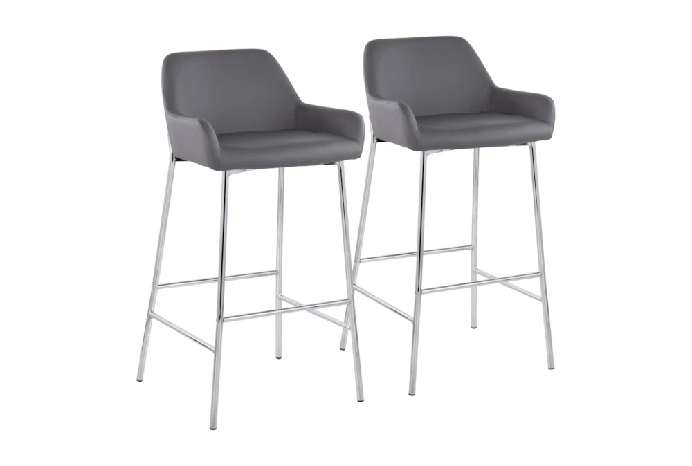 Danny Chrome And Grey Faux Leather Bar Stool Set Of 2