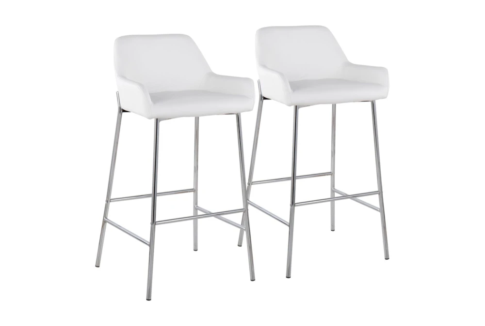 Danny Chrome And White Faux Leather Bar Stool Set Of 2