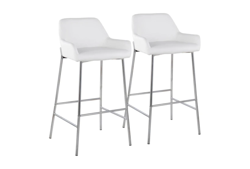 Danny Chrome And White Faux Leather Bar Stool Set Of 2 - 360