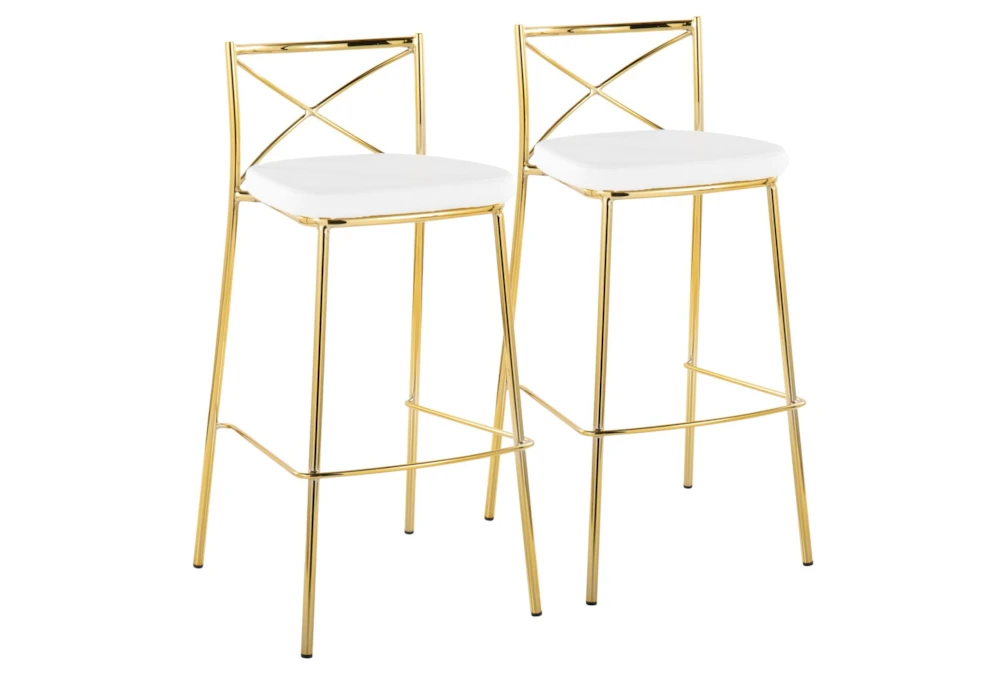 Harlon 30" Gold And White Faux Leather Barstool Set Of 2