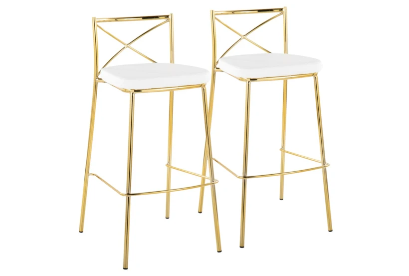 Harlon 30" Gold And White Faux Leather Barstool Set Of 2 - 360