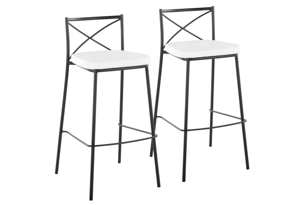Harlon 30" Black And White Faux Leather Barstool Set Of 2