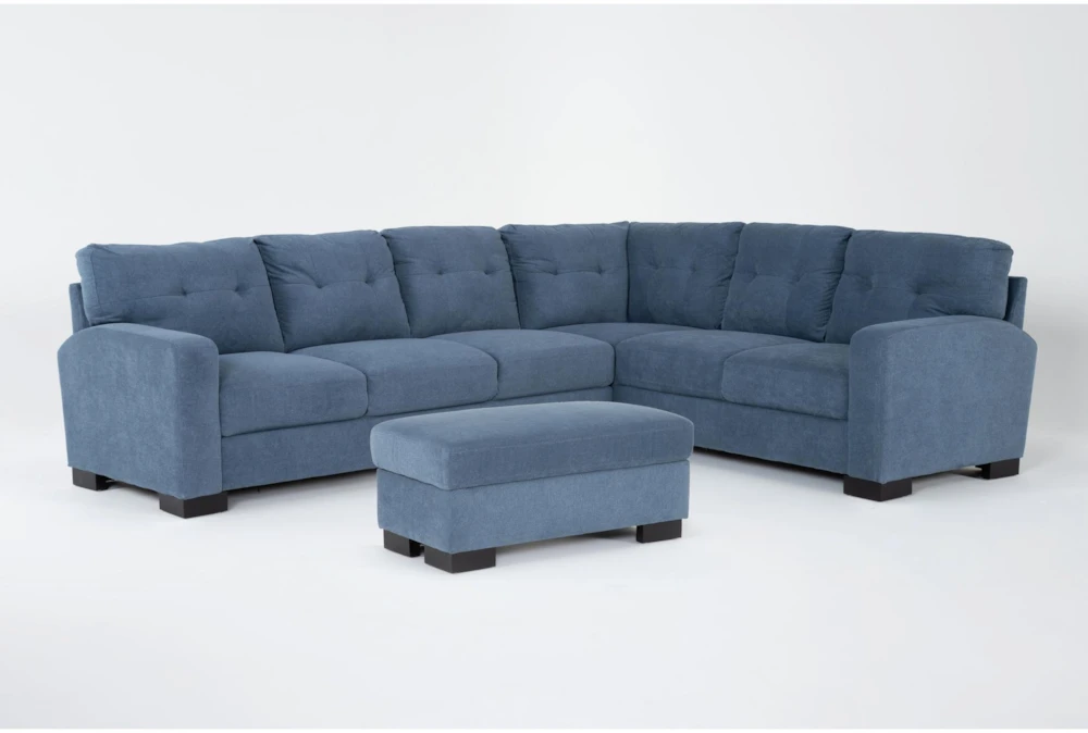 Avery Blue 116" 2 Piece Sectional with Left Arm Facing Sofa & Ottoman