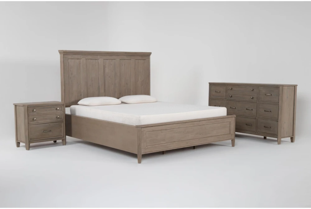 Cambria Grey Wood 3 Piece California King Panel Bedroom Set With Dresser & Nightstand