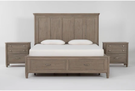 Cambria Grey Wood 3 Piece California King Storage Bedroom Set With 2 Nightstands - Main