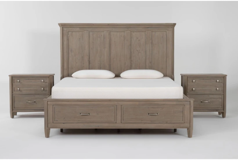 Cambria Grey Wood 3 Piece California King Storage Bedroom Set With 2 Nightstands - 360
