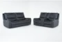 Montana Blue Leather 2 Piece Zero Gravity Reclining Sofa & Loveseat Set - Signature