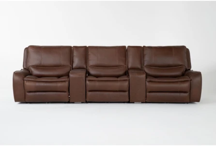 Montana Brown Leather 5 Piece Zero Gravity Reclining Modular Home Theater Sectional with Power Headrest & USB - Main