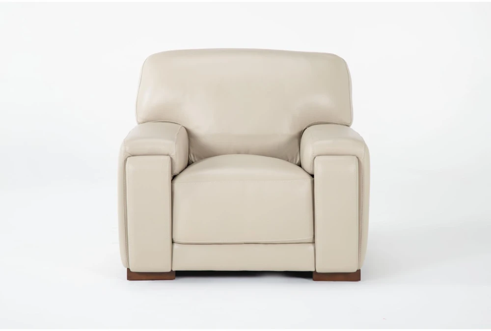 Bisbee Ivory Leather Arm Chair with Cupholder, Storage & USB