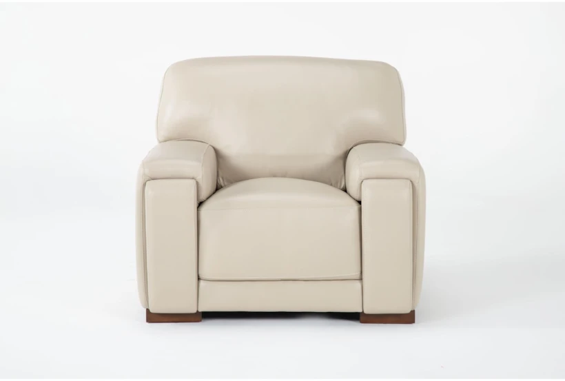 Bisbee Ivory Leather Arm Chair with Cupholder, Storage & USB - 360