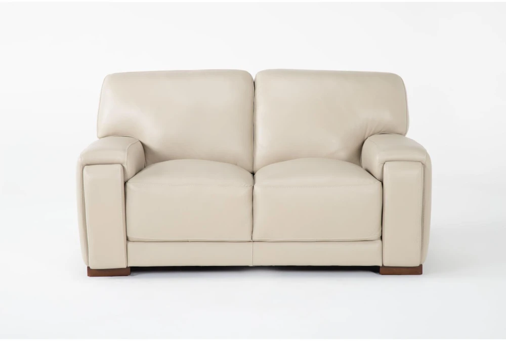Bisbee Ivory Leather 66" Loveseat with Cupholders & USB