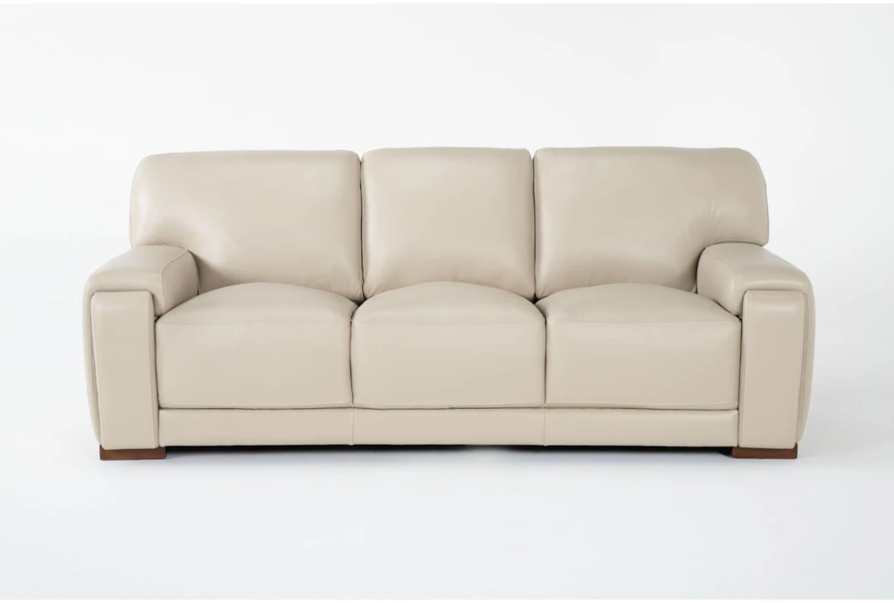 Bisbee Ivory Leather 89" Sofa with Cupholders & USB