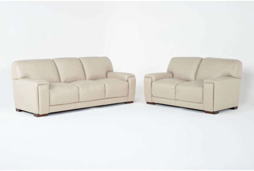 Bisbee Ivory Leather 2 Piece Sofa & Loveseat Set - 360