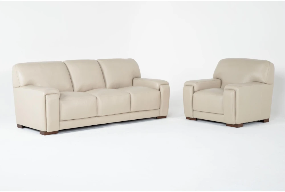 Bisbee Ivory Leather 2 Piece Sofa & Chair Set