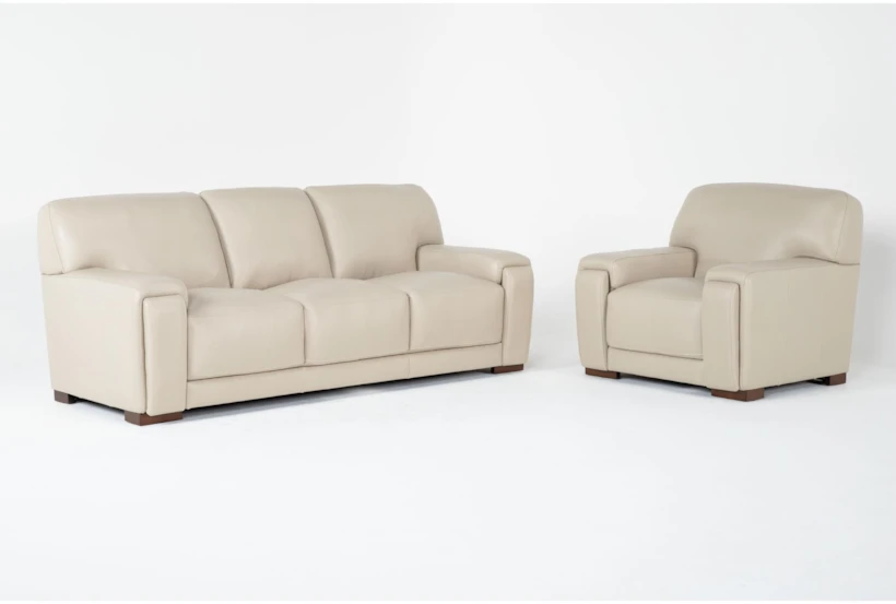 Bisbee Ivory Leather 2 Piece Sofa & Chair Set - 360
