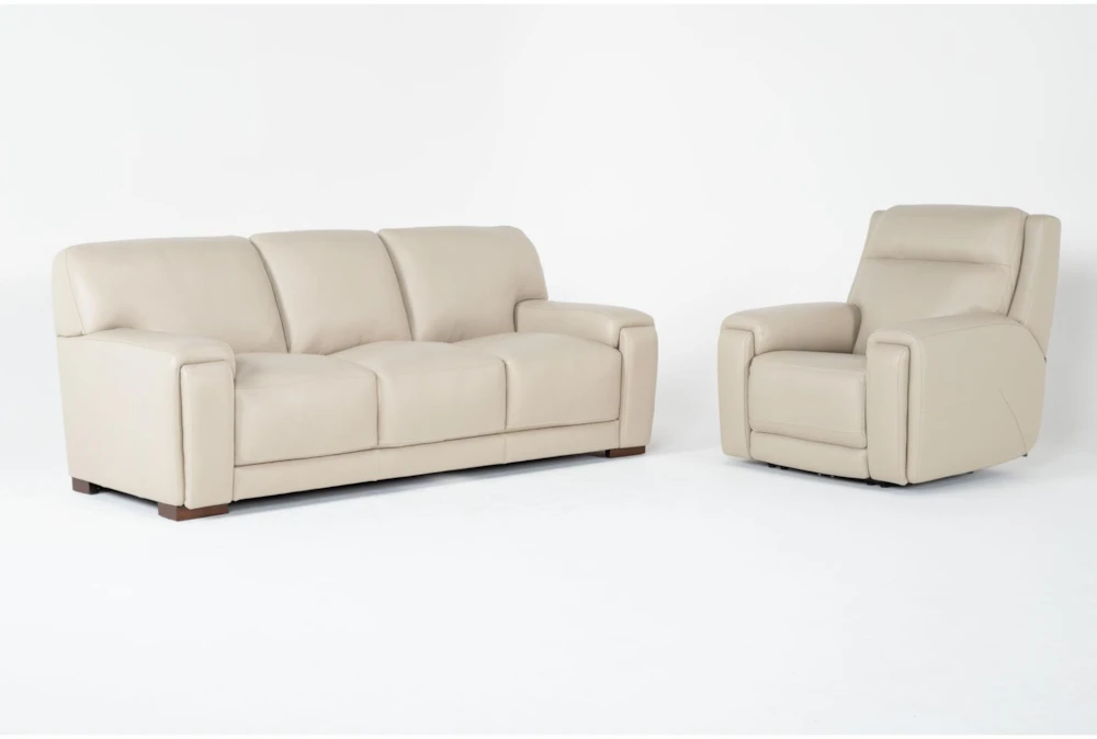 Bisbee Ivory Leather 2 Piece Sofa & Recliner Set