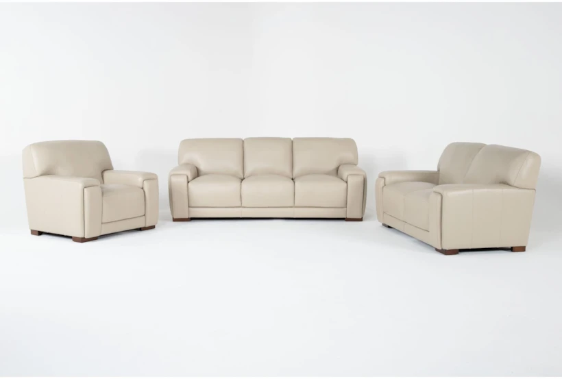 Bisbee Ivory Leather 3 Piece Sofa, Loveseat & Chair Set - 360