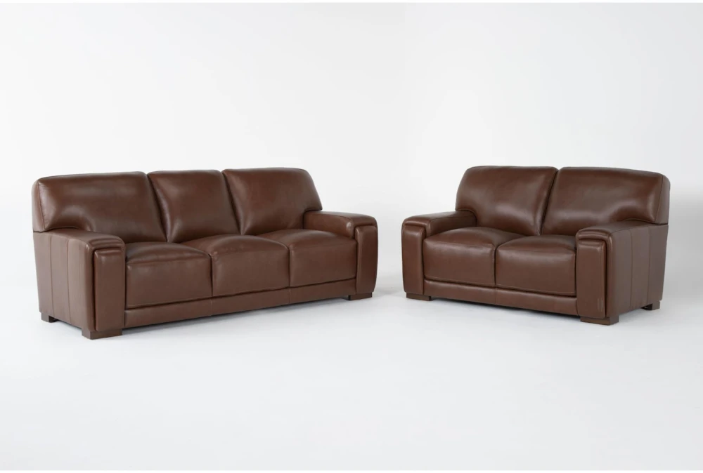 Bisbee Chestnut Leather 2 Piece Sofa & Loveseat Set