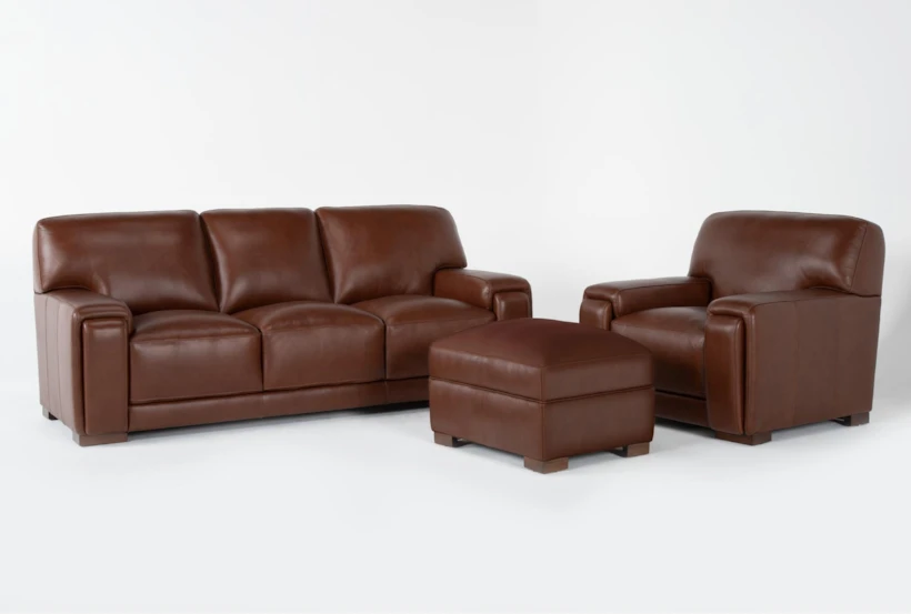 Bisbee Chestnut Leather 3 Piece Sofa, Chair & Ottoman Set - 360