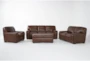 Bisbee Chestnut Leather 3 Piece Sofa, Loveseat, Chair Set & Storage Cocktail Ottoman - Signature