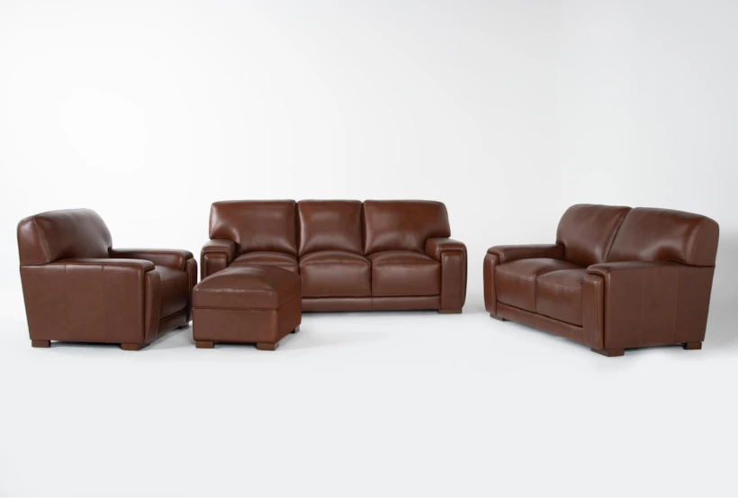Bisbee Chestnut Leather 4 Piece Living Room Set - 360
