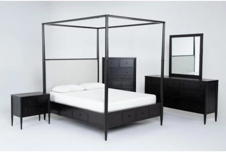 Austen Queen Side & Footboard Storage Canopy 5 Piece Bedroom Set With 9 Drawer Dresser, Mirror, 4 Drawer Chest & 3 Drawer Nightstand