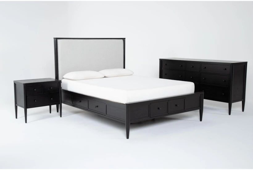 Austen Black Queen Side & Footboard Storage Wood & Upholstered Panel 3 Piece Bedroom Set With 9-Drawer Dresser & 3-Drawer Nightstand - 360