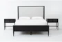 Austen Black California King Wood & Upholstered Panel 3 Piece Bedroom Set With 2 1-Drawer Nightstands - Signature