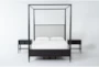 Austen Black Queen Side Storage Wood & Upholstered Canopy 3 Piece Bedroom Set With 2 1-Drawer Nightstands - Signature