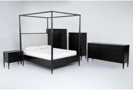Austen Queen Side & Footboard Storage Canopy 5 Piece Bedroom Set With 9 Drawer Dresser, 4 Drawer Chest, Wardrobe & 3 Drawer Nightstand