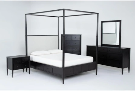 Austen California King Side Storage Canopy 5 Piece Bedroom Set With 9 Drawer Dresser, Mirror, 4 Drawer Chest & 3 Drawer Nightstand