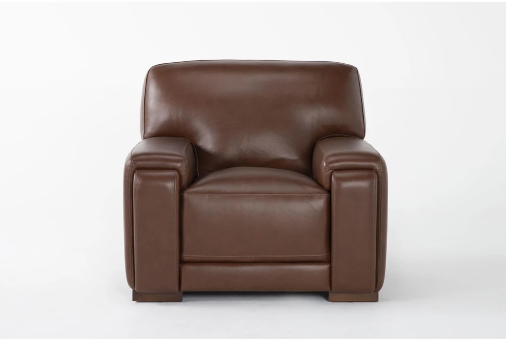 Bisbee Chestnut Leather Arm Chair with Cupholder, Storage & USB