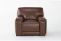 Bisbee Chestnut Leather Arm Chair with Cupholder, Storage & USB - Signature