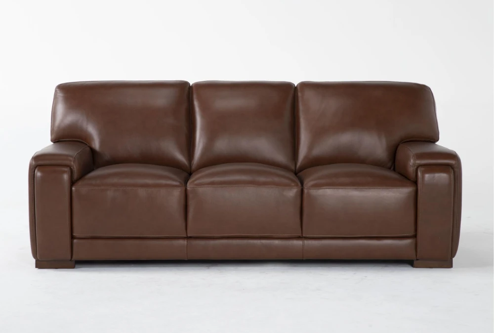 Bisbee Chestnut Leather 89" Sofa with Cupholders & USB