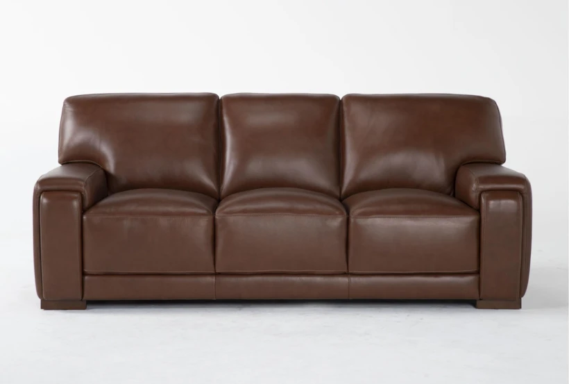 Bisbee Chestnut Leather 89" Sofa with Cupholders & USB - 360