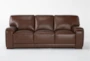 Bisbee Chestnut Leather 89" Sofa with Cupholders & USB - Signature