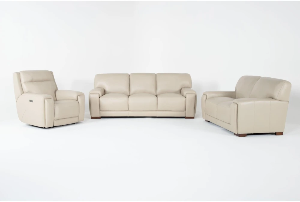 Bisbee Ivory Leather 3 Piece Sofa, Loveseat & Recliner Set