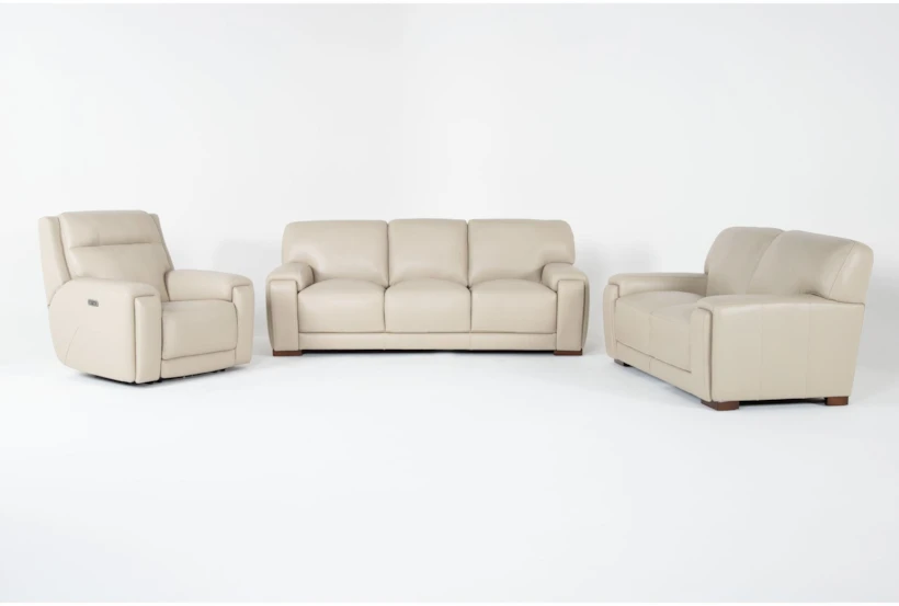Bisbee Ivory Leather 3 Piece Sofa, Loveseat & Recliner Set - 360