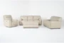 Bisbee Ivory Leather 3 Piece Sofa, Loveseat, Recliner Set & Storage Cocktail Ottoman - Signature