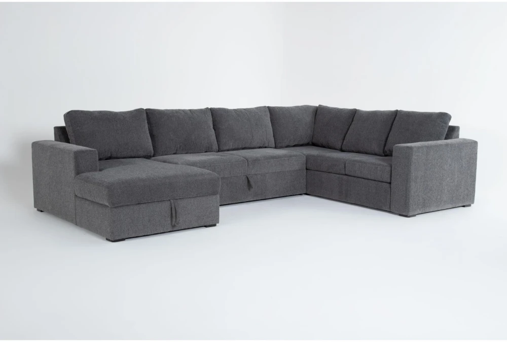 Sebastian Slate 140" 3 Piece Convertible Sleeper Sectional with Left Arm Facing Storage Chaise