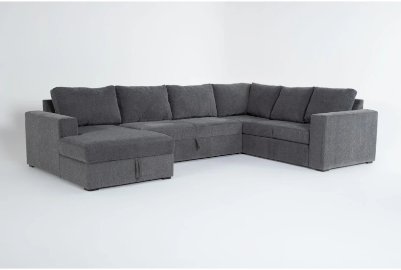 Sebastian Slate 140" 3 Piece Convertible Sleeper Sectional with Left Arm Facing Storage Chaise - 360