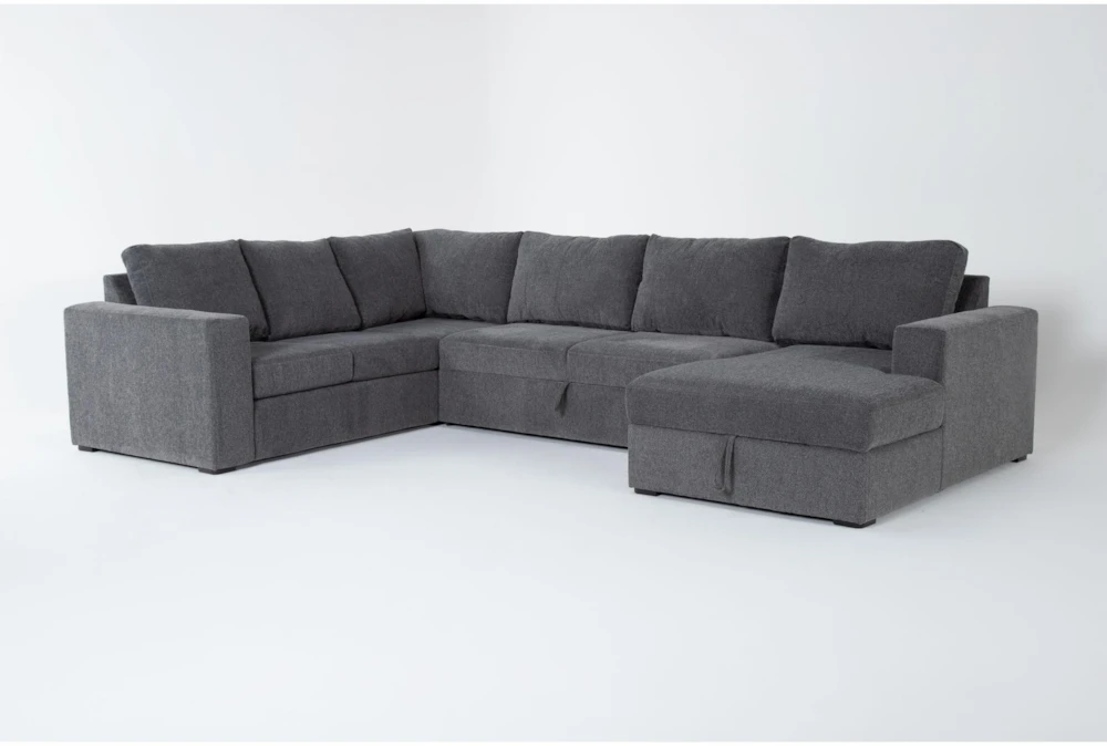 Sebastian Slate 140" 3 Piece Convertible Sleeper Sectional with Right Arm Facing Storage Chaise