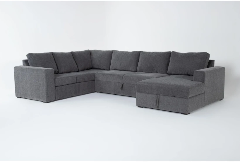 Sebastian Slate 140" 3 Piece Convertible Sleeper Sectional with Right Arm Facing Storage Chaise - 360