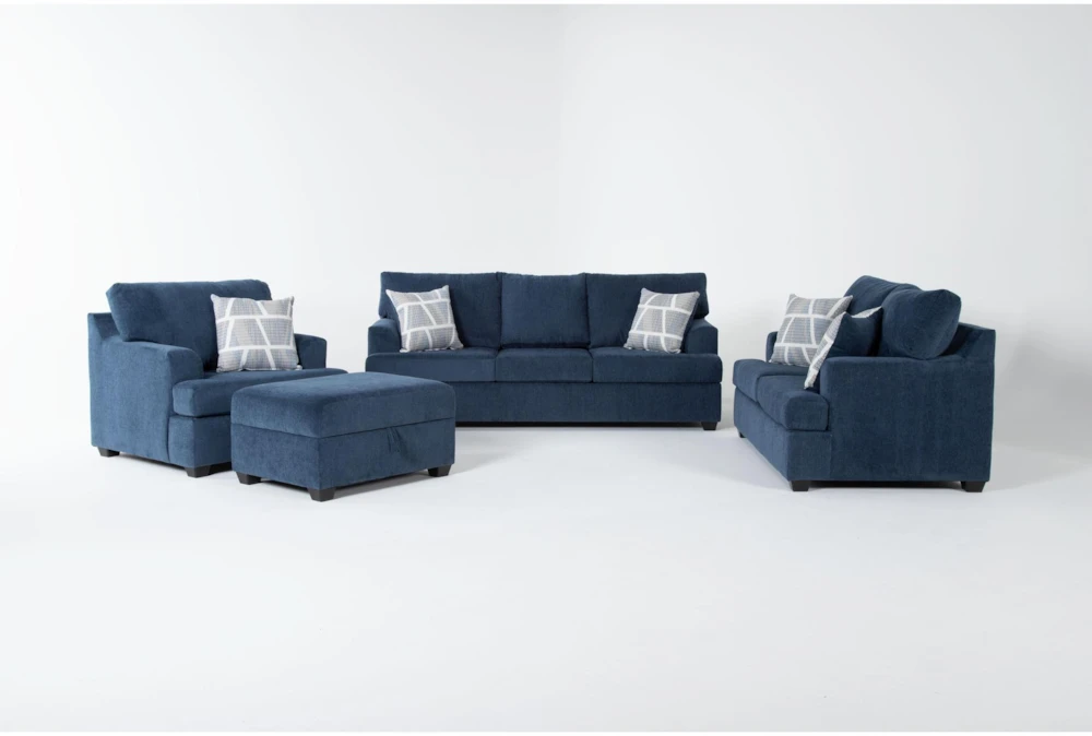 Colby Navy 4 Piece Sofa, Loveseat, Chair & Ottoman Set