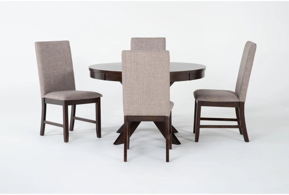 Pollie 48" Round Dining With Upholstered Side Chair Set For 4