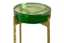 23" Clear Emerald Disk Top Drink Table Witrh Gold Metal Base - Detail